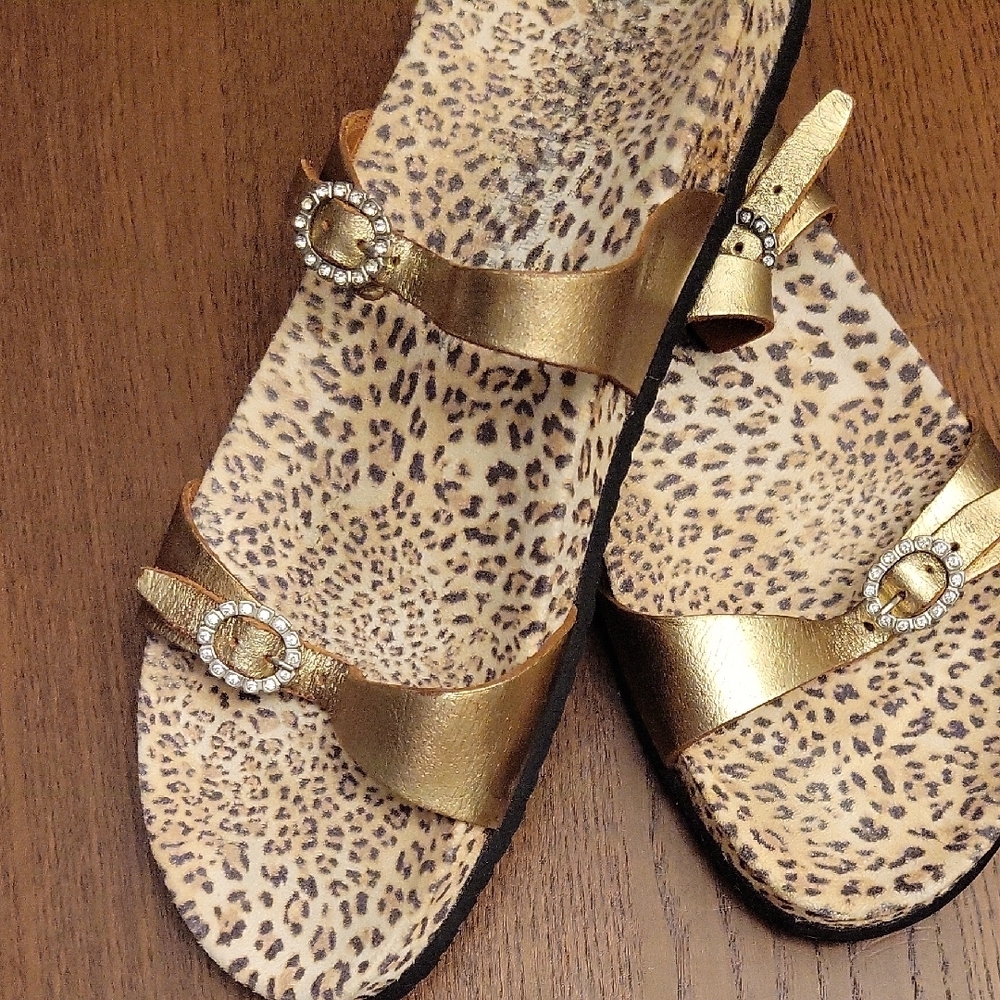 Gold/Leopard Print Mephisto Women's Sandals - Picture 5 of 5